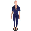 C3694 women autumn clothing stretch rompers lady's full length denim jumpsuit washed jeans for woman 2019 whole sale